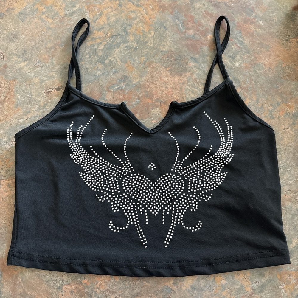 SHEIN Black Camisole with Rhinestone Heart Design